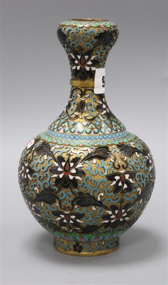A Chinese blue, green and black cloisonne vase height 20cm